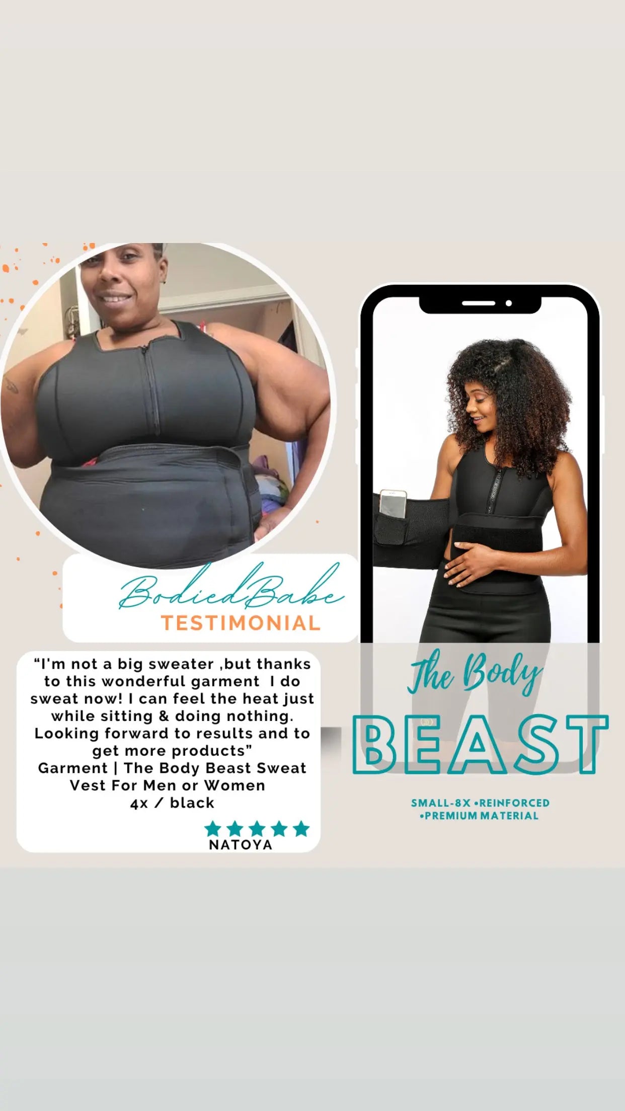 Workout sweat vest for men and women – adjustable straps and zip closure